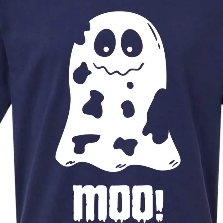 Moo Cute Boo Funny Cow Ghost Halloween Farmers Gift Sueded Cloud Jersey T-Shirt