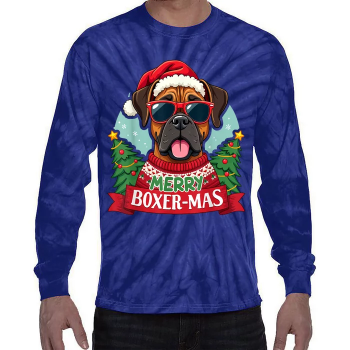 Merry Christmas Boxermas Cute Boxer Dog Funny Xmas Gift Tie-Dye Long Sleeve Shirt