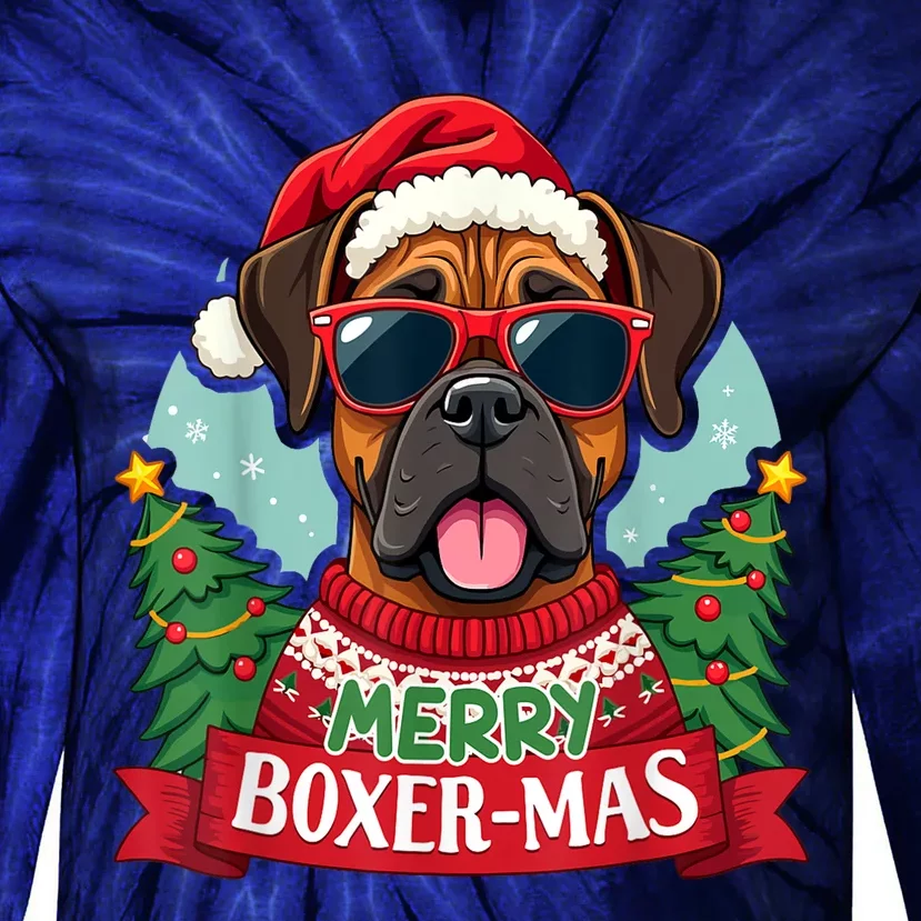 Merry Christmas Boxermas Cute Boxer Dog Funny Xmas Gift Tie-Dye Long Sleeve Shirt