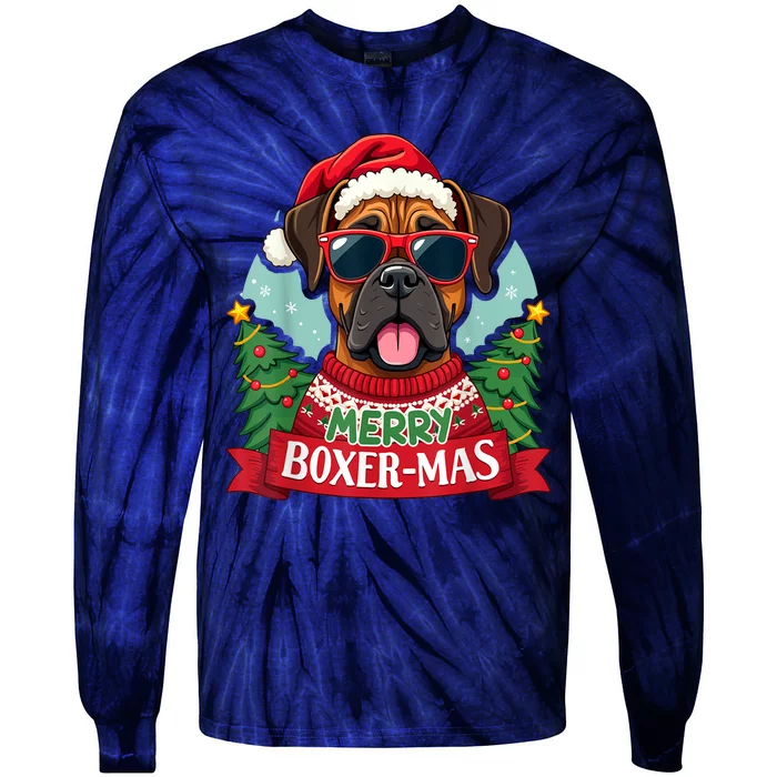 Merry Christmas Boxermas Cute Boxer Dog Funny Xmas Gift Tie-Dye Long Sleeve Shirt