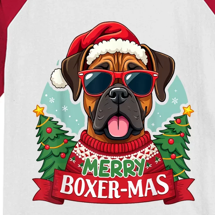 Merry Christmas Boxermas Cute Boxer Dog Funny Xmas Gift Kids Colorblock Raglan Jersey