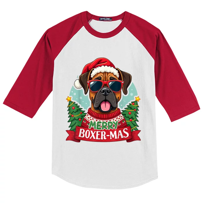 Merry Christmas Boxermas Cute Boxer Dog Funny Xmas Gift Kids Colorblock Raglan Jersey