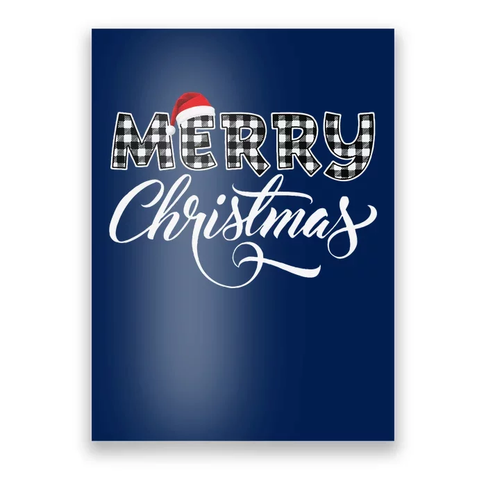 Merry Christmas Buffalo Black And White Plaid Poster