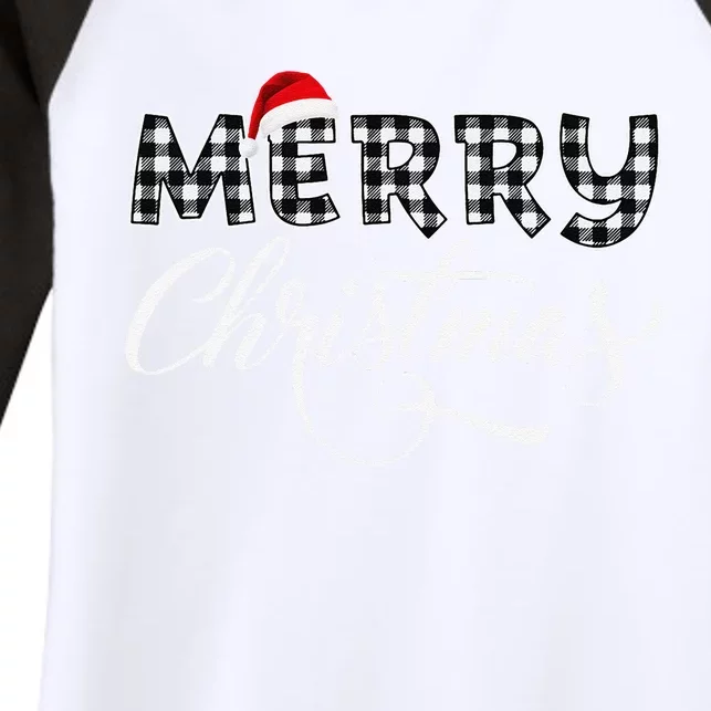 Merry Christmas Buffalo Black And White Plaid Women's Tri-Blend 3/4-Sleeve Raglan Shirt