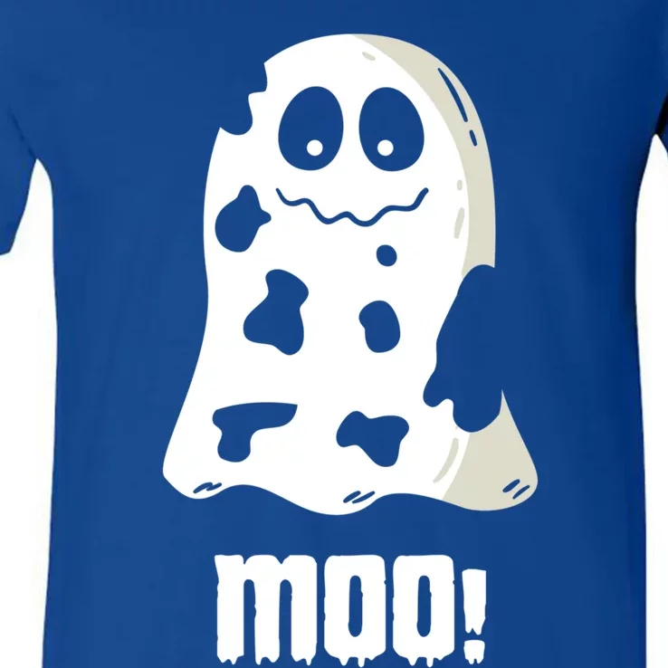 Moo Cute Boo Funny Cow Ghost Halloween Farmers Gift V-Neck T-Shirt