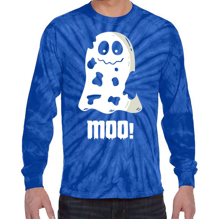 Moo Cute Boo Funny Cow Ghost Halloween Farmers Gift Tie-Dye Long Sleeve Shirt