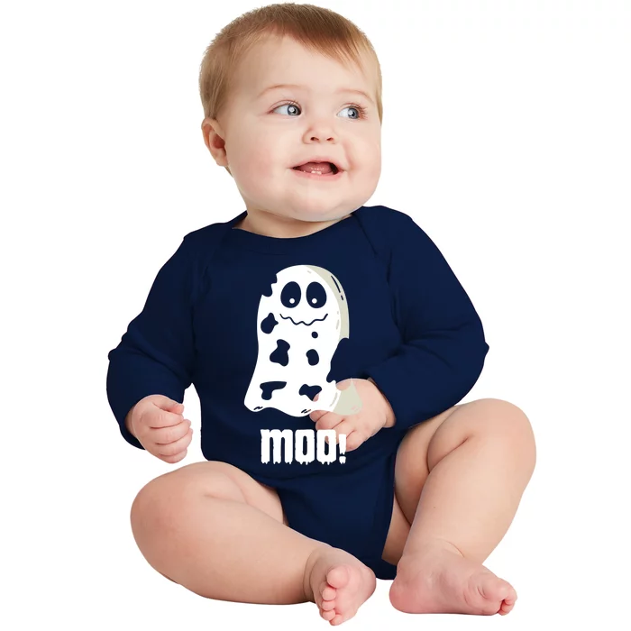 Moo Cute Boo Funny Cow Ghost Halloween Farmers Gift Baby Long Sleeve Bodysuit