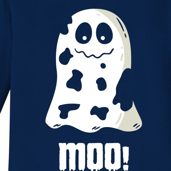 Moo Cute Boo Funny Cow Ghost Halloween Farmers Gift Baby Long Sleeve Bodysuit