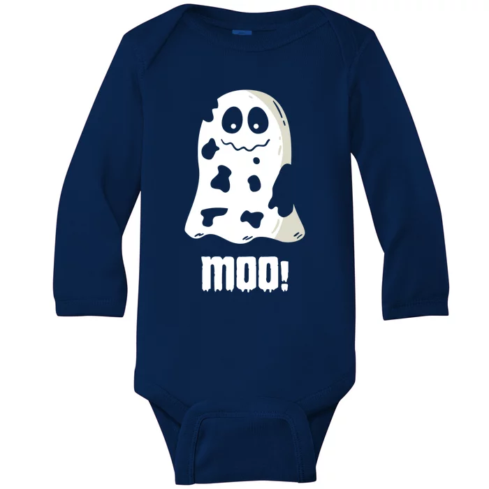 Moo Cute Boo Funny Cow Ghost Halloween Farmers Gift Baby Long Sleeve Bodysuit