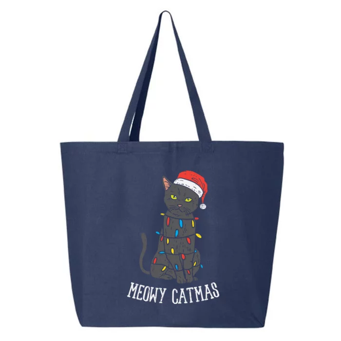 Meowy Catmas Black Cat Christmas Lights Santa Hat Funny Gift Cute Gift 25L Jumbo Tote