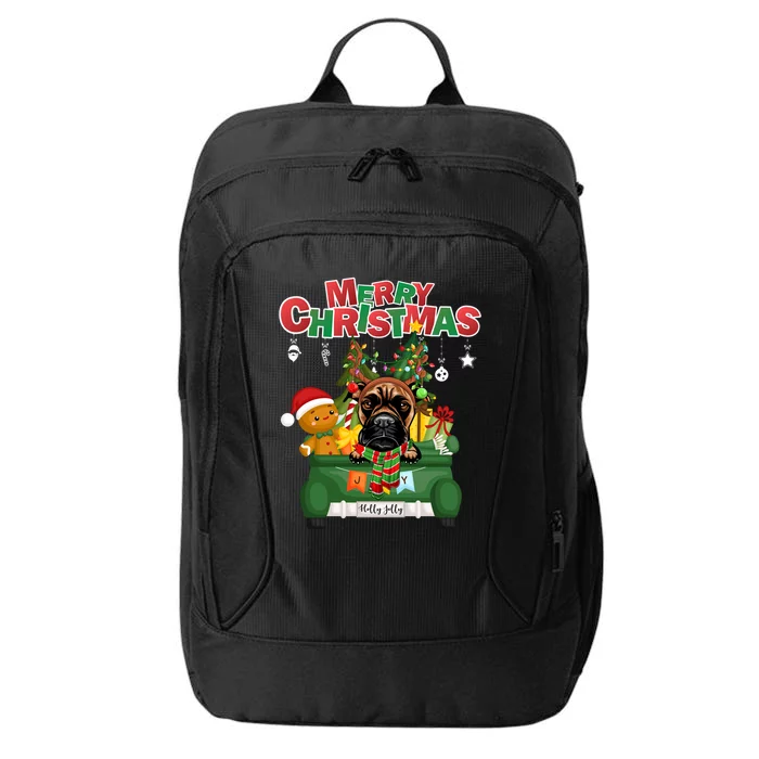 Merry Christmas Boxer Dog Reindeer Riding Green Truck Cool Gift City Backpack