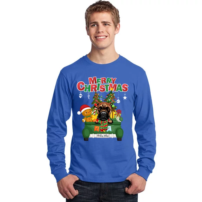 Merry Christmas Boxer Dog Reindeer Riding Green Truck Cool Gift Tall Long Sleeve T-Shirt