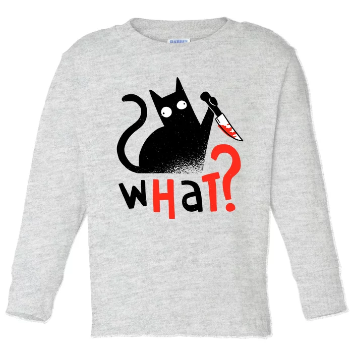 Murder Cat Bloody Knife What? Funny Humor Cats Toddler Long Sleeve Shirt