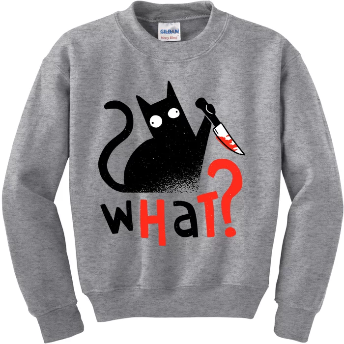 Murder Cat Bloody Knife What? Funny Humor Cats Kids Sweatshirt