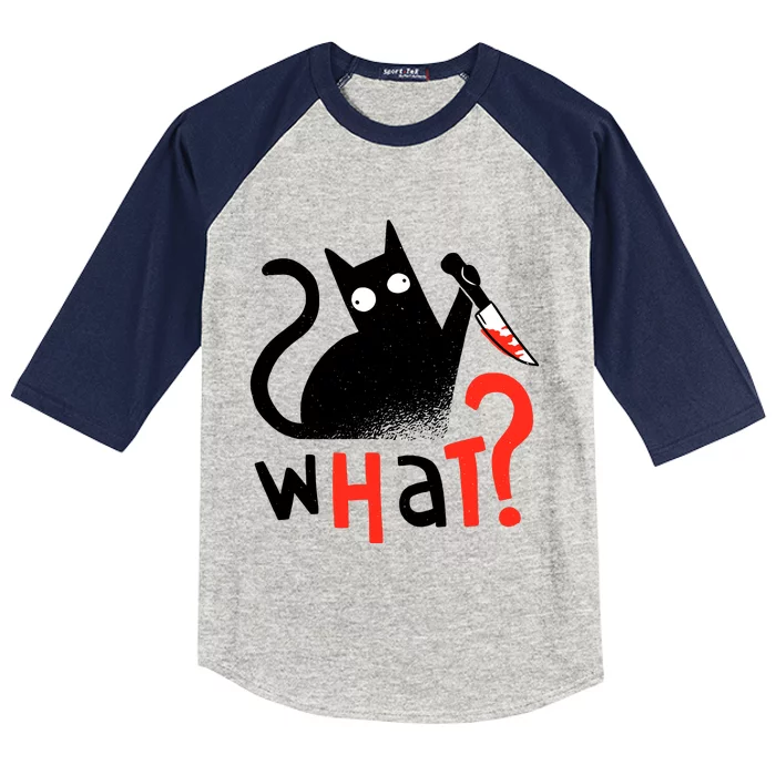 Murder Cat Bloody Knife What? Funny Humor Cats Kids Colorblock Raglan Jersey