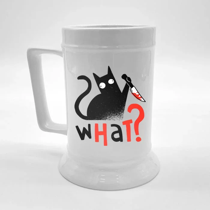 Murder Cat Bloody Knife What? Funny Humor Cats Front & Back Beer Stein