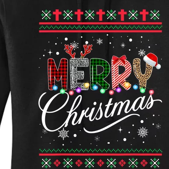 Merry Christmas Buffalo Plaid Red Santa Hat Xmas Pajamas Women's Pullover Hoodie