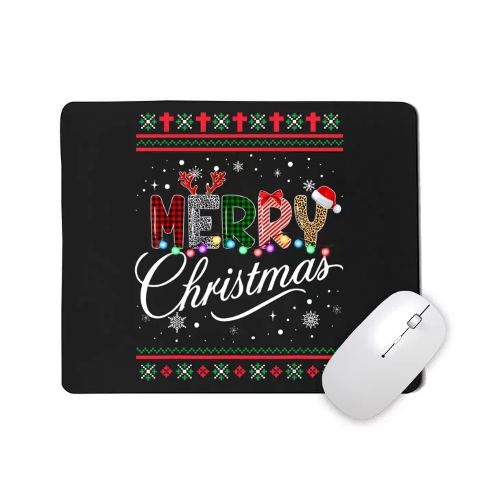 Merry Christmas Buffalo Plaid Red Santa Hat Xmas Pajamas Mousepad