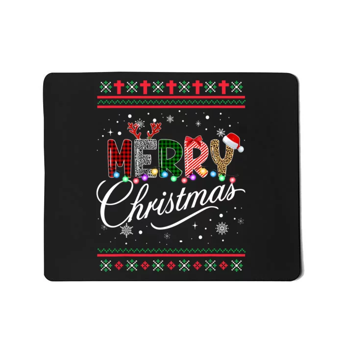 Merry Christmas Buffalo Plaid Red Santa Hat Xmas Pajamas Mousepad