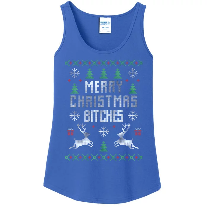 Merry Christmas Bitches Funny Reindeer Ugly Christmas Funny Ladies Essential Tank