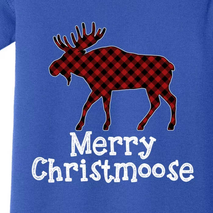 Merry Christmoose Buffalo Plaid Christmas Moose Funny Gift Baby Bodysuit