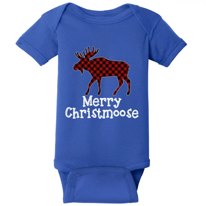 Merry Christmoose Buffalo Plaid Christmas Moose Funny Gift Baby Bodysuit