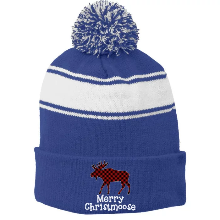 Merry Christmoose Buffalo Plaid Christmas Moose Funny Gift Stripe Pom Pom Beanie