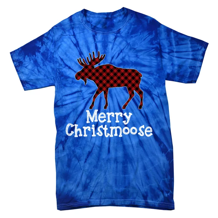 Merry Christmoose Buffalo Plaid Christmas Moose Funny Gift Tie-Dye T-Shirt