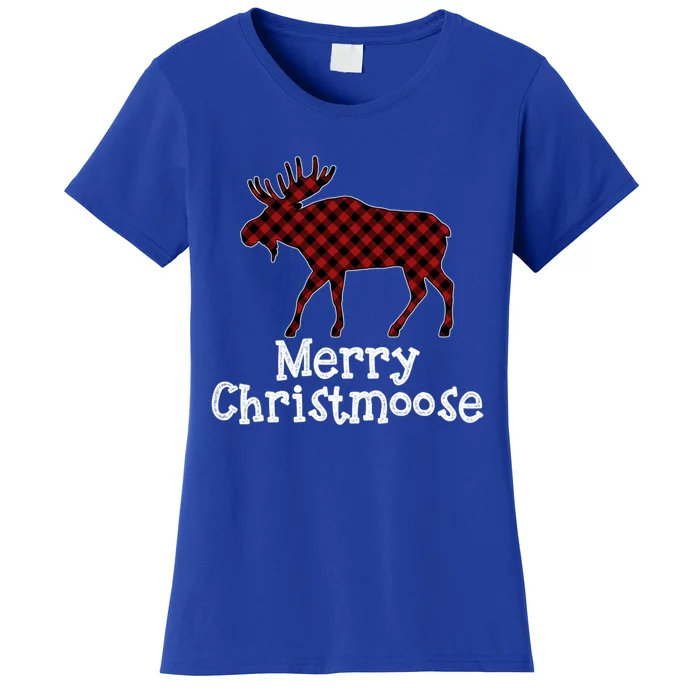 Merry Christmoose Buffalo Plaid Christmas Moose Funny Gift Women's T-Shirt