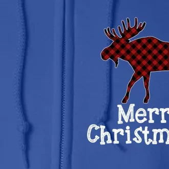 Merry Christmoose Buffalo Plaid Christmas Moose Funny Gift Full Zip Hoodie