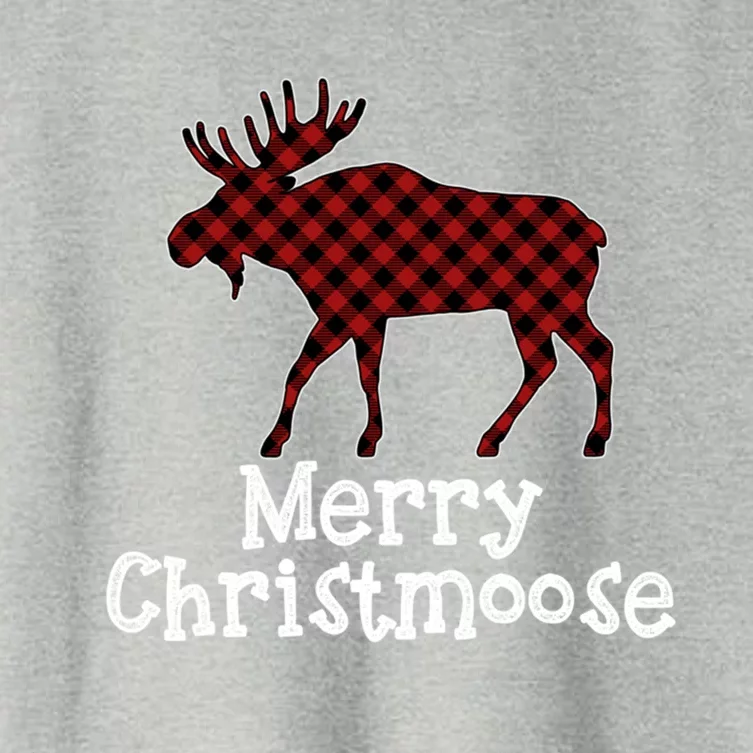 Merry Christmoose Buffalo Plaid Christmas Moose Funny Gift Women's Crop Top Tee