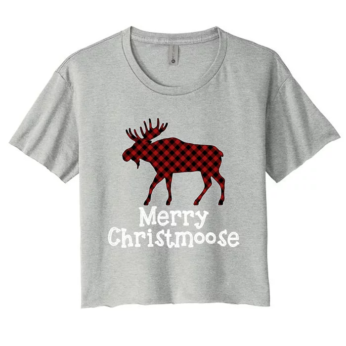 Merry Christmoose Buffalo Plaid Christmas Moose Funny Gift Women's Crop Top Tee