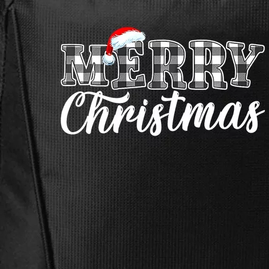 Merry Christmas Buffalo Black And White Plaid City Backpack