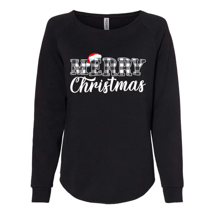 Merry Christmas Buffalo Black And White Plaid Womens California Wash Sweatshirt