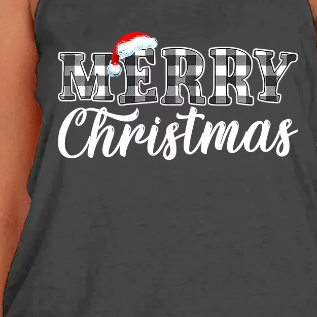 Merry Christmas Buffalo Black And White Plaid Women's Knotted Racerback Tank