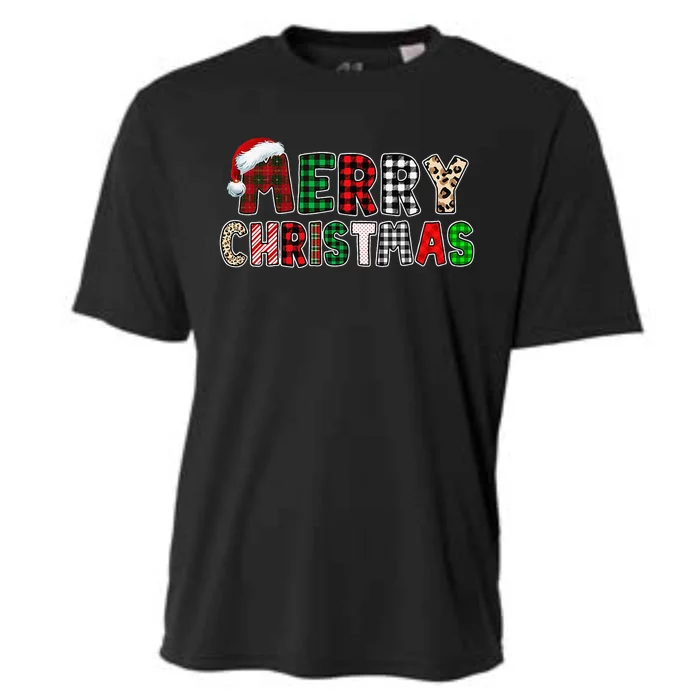 Merry Christmas Buffalo Plaid Red Green Leopard Funny Xmas Cooling Performance Crew T-Shirt