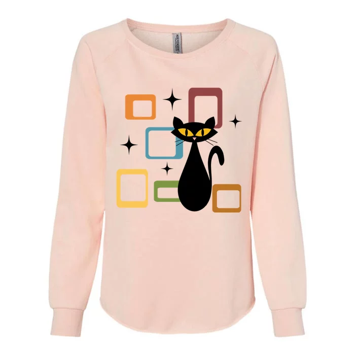 Mid Century Black Cat Womens California Wash Sweatshirt