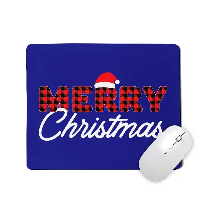 Merry Christmas Buffalo Plaid Red Santa Hat Pajamas Funny Mousepad