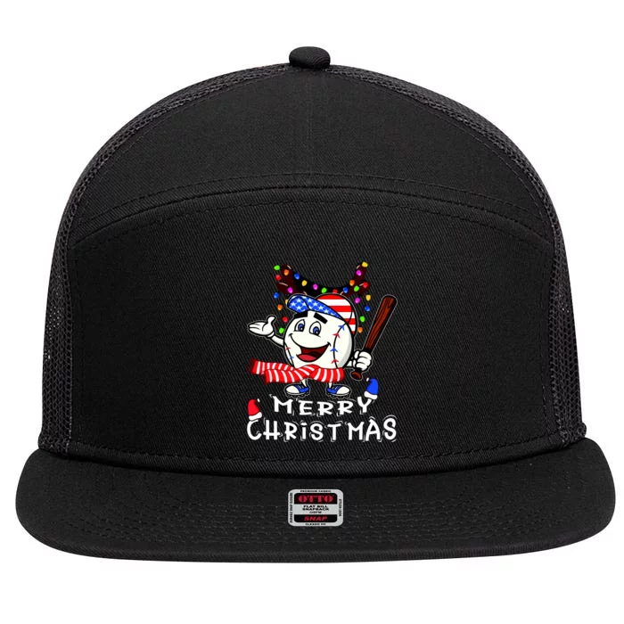 Merry Christmas Baseball Player 7 Panel Mesh Trucker Snapback Hat