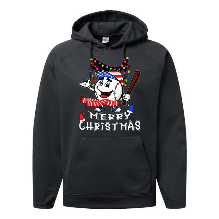 Merry Christmas Baseball Player Performance Fleece Hoodie