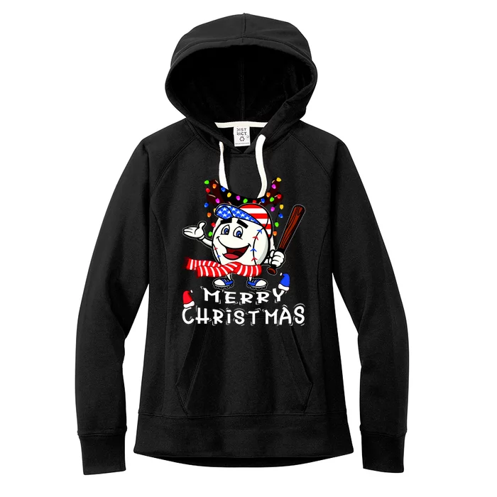 Merry Christmas Baseball Player Women's Fleece Hoodie