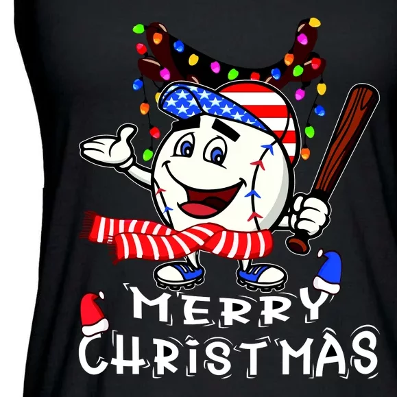 Merry Christmas Baseball Player Ladies Essential Flowy Tank