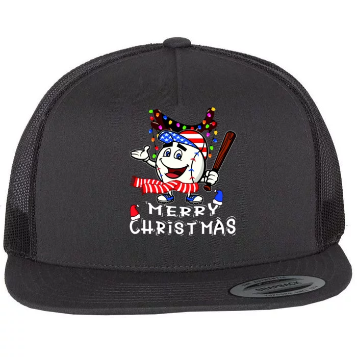 Merry Christmas Baseball Player Flat Bill Trucker Hat