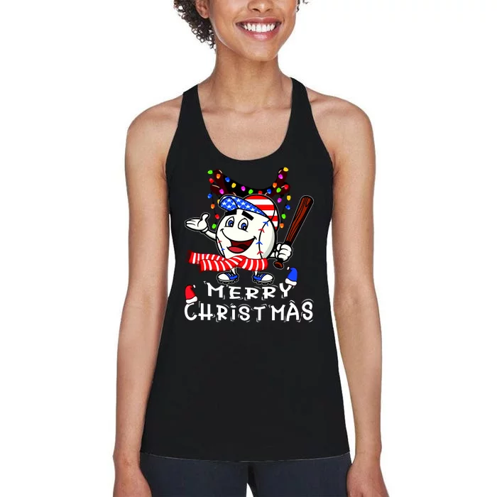 Merry Christmas Baseball Player Women's Racerback Tank