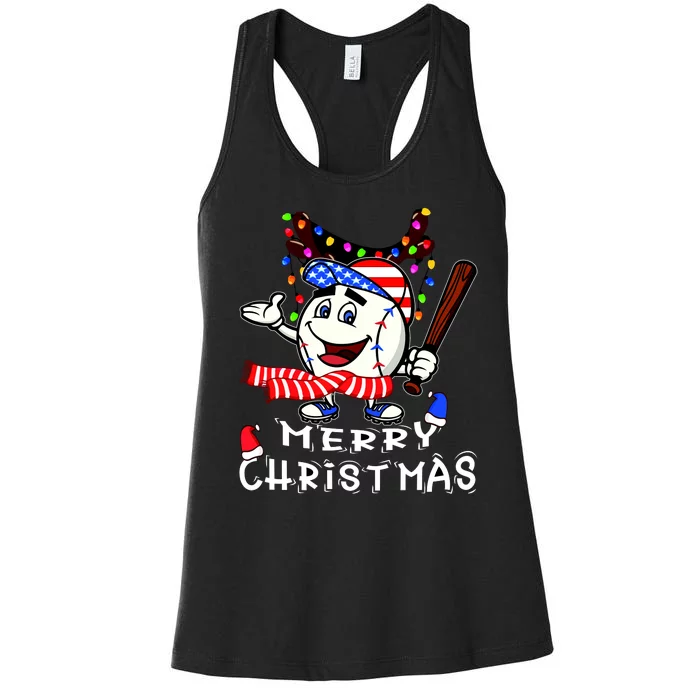 Merry Christmas Baseball Player Women's Racerback Tank