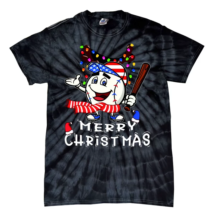 Merry Christmas Baseball Player Tie-Dye T-Shirt