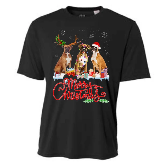 Merry Christmas Boxer Dog Santa Reindeer Light Xmas Pajamas Cooling Performance Crew T-Shirt