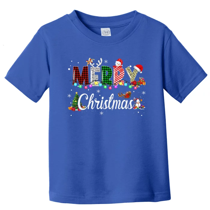 Merry Christmas Buffalo Plaid Red Santa Hat Xmas Pajamas Toddler T-Shirt