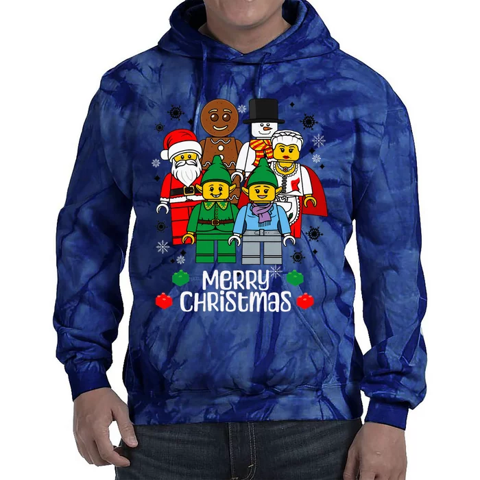 Merry Christmas Building Bricks Santa Elf Snowman Figures Tie Dye Hoodie