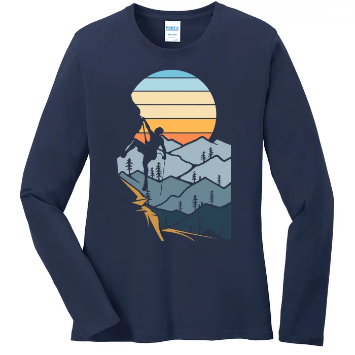 Mountain Climber Boulder Sports Hobby Retro Rock Climbing Ladies Long Sleeve Shirt